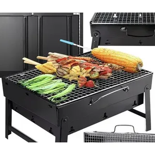 Portable Reise-Grill mit Holzkohle - Kleiner Reisekoffer-Grill für Camping und Garten - Leichtes Reise-Grillgerät mit großem Grillrost und Lüftungsfenstern - Schwarz
