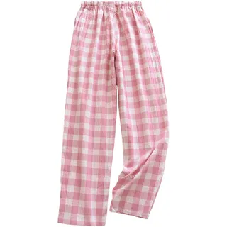 Kielsjajd Schlafanzughose Damen Lang Karierte Pyjamahose Winter Weich Nachtwäsche Hose Schlafhose Freizeithose Strandhose mit Taschen und Kordelzug, Damen Yogahose Stretch Bequeme Pyjamahose