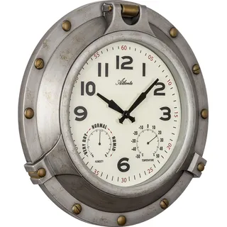 Atlanta 4545 Wanduhr Quarz analog Antik-Optik mit Thermometer - Grau, Beige, Schwarz, Weiß