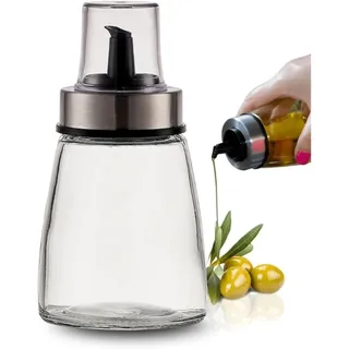PARENCE PARENCE.- Ölflasche 200 ml mit Ausgießkappe – Spender aus Glas und Edelstahl – Behälter für Öl, Essig, Soße – 6,5x6,5x12,5 cm – Präzises und tropffreies Ausgießen