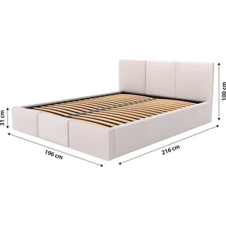 Muralo Polsterbett Stoffbett Bett mit Bettkaste Container Doppelbett für Schlafzimmer - Creme