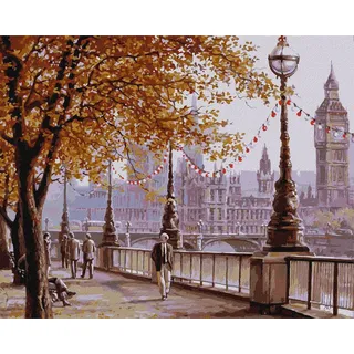 IDEYKA Malen nach Zahlen Herbstliches London Sergiy Lobach 40x50 Landschaft mit Holzrahmen