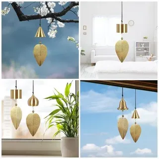Ibenzoa® Japanischer Vintage-Windgong aus hochwertigem Kupfer, 35 cm – kupferfarbene Garten- & Terrassen-Deko mit sanftem Glockenklang - Gold