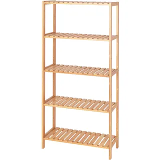 dibea Bambusregal mit 5 verstellbaren Ablageflächen, Schuhschrank, Badezimmerregal, Wohnzimmerregal, Standregal, Badregal, Bücherregal, Küchenregal, zu Regalwand kombinierbar, 60 x 26 x 130 cm (naturfarben) - Braun