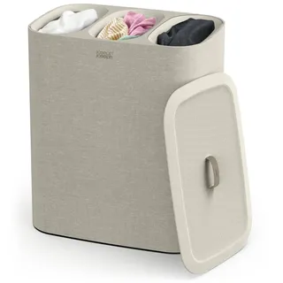Joseph Joseph Tota Trio 90-Liter-Wäschesortierkorb mit Deckel, 3 herausnehmbare Wäschesäcke mit Griffen, Ecru Beige