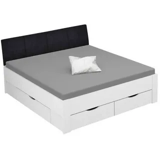 Xora Stauraumbett , Weiß , Holzwerkstoff , 4 Schubladen , 180x200 cm , Blauer Engel, Goldenes M, Made in Germany , gepolstertes Kopfteil, Lattenrosthöhe individuell einstellbar, in verschiedenen Holzdekoren erhältlich, mit Schubkästen, in verschiedenen Größen erhältlich , Babymöbel & Kindermöbel, Kinderzimmer & Jugendzimmer, Kinderbetten, Kinderbetten & Jugendbetten