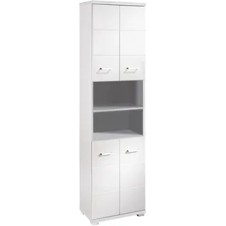 byLIVING Hochschrank NEBRASKA / Badschrank matt weiß, Türen Hochglanz weiß lackiert / Badezimmerschrank 4 Türen mit offenen Elementen & viel Stauraum / B 50, H 192, T 31,5 cm