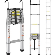 Bild 4,59m Teleskopleiter Rutschfester Klappleiter 90x48x8cm Stehleiter mit Arretiersystem Mehrzweckleiter Aluminiumlegierung 190kg Belastbarkeit Ideal für Hausreparaturen Dekoration Wandanstrich