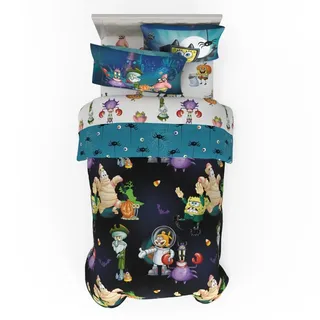 Spongebob Schwammkopf Kinder Halloween Bettwäsche 5-teiliges super weiches, gemütliches Wende-Bettwäsche-Set mit Kissenbezug, Doppelbett, offizielles Lizenzprodukt Franco