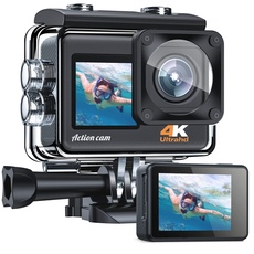 CAMWORLD Action Cam 4K 24MP 30FPS Unterwasserkamera 40M mit Doppelbildschirm Wi-Fi EIS Action Cam Wasserdicht instellbar 170° Ultra HD Weitwinkelobjektiv Camcorder mit 2 Akkus und Zubehör Kit
