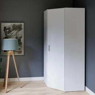 Forte Eckkleiderschrank 90, 1-türiger Drehtürenschrank, Holzwerkstoff, Weiß, 89,5 cm breit, 210,5 cm hoch, 89,4 cm tief