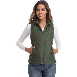 LONGKING Outwear-Weste für Damen, Stehkragen, leicht, Reißverschluss, Steppweste, Grün (Army Green), XXL