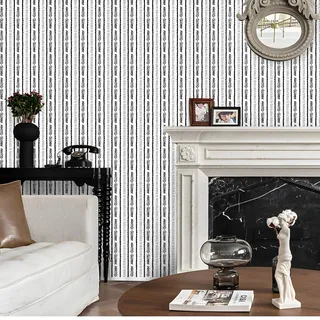 ICYEHAO Geometrische Tapete Schwarz und Weiß, 44 x 500cm Tapete Streifen Streifentapete Tapeten Schwarz Weiss Klebetapete Möbelfolie Selbstklebend für Badezimmer Wohnzimmer Schlafzimmer Küche