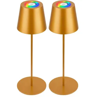 BRILONER - 3 in 1 RGBW LED Tischlampe kabellos IP44 mit Touch, stufenlos dimmbar, Akku & Lichtquelle tauschbar, Nachttischlampe, LED Lampe, Tischleuchte, Weinlampe, Flaschenlampe Aufsatz, Goldfarbig