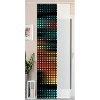 Gardinenbox 2er Set Schiebegardine Flächenvorhang Wildseide Optik und Voile Paneel, 245x45, Square, 80400