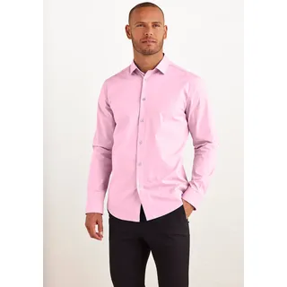 Langarmhemd JOHN DEVIN "elastische Baumwollqualität", Herren, Gr. S (37/38), N-Gr, rosa (rose), Web, Obermaterial: 97% Baumwolle, 3% Elasthan, unifarben, körpernah, Rundhals, 1-Knopf-Manschette, Hemden Langarmhemd, für maximale Bewegungsfreiheit durch Stretch