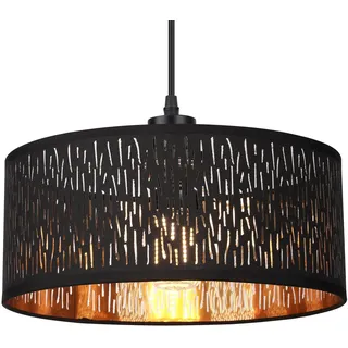 FRIDEKO HOME Pendelleuchte Schwarz Gold,Modern Hängeleuchte Deckenlampe E27 Rund Stoff Lampenschirm Hängelampe für Wohnzimmer Esszimmer Schlafzimmer