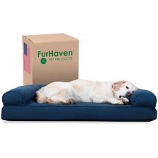 FurHaven Pet Bed for Dogs and Cats - Quilted Sofa-Style Cooling Gel Foam Dog Bed, Removable Machine Washable Cover - Navy, Jumbo (X-Large)