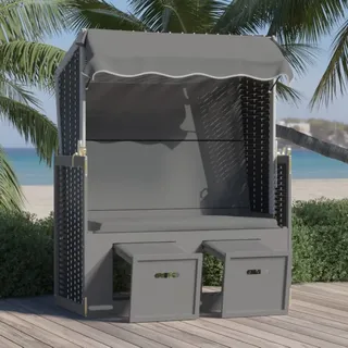 The Living Store Strandkorb mit Dach Poly Rattan & Massivholz Anthrazit Schwarz - Grau