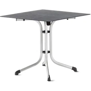 SIEGER Boulevard Platte. Klapptisch, Polytec-Dekorplatte und Stahlrohr-Gestell, Graphit/Schiefer anthrazit, 80 x 80cm, 5130-20 KT
