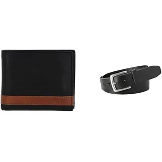 FOSSIL Herren Quinn Schwarzes Leder Portemonnaie und Joe Gürtel, Set