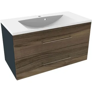 Waschtisch WELLTIME "Lacona", grau (korpus anthrazit matt, front optik nussbaum, anthrazit matt), B:90cm H:50,8cm T:46cm, Waschtische, Waschtisch