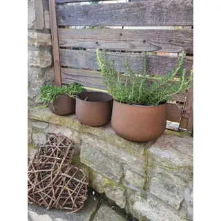 3er Set Pflanzkübel niedrig, Edelrostoptik