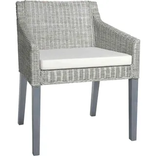 vidaXL Esszimmerstühle mit Kissen 2 Stk. Grau Natur Rattan - Grau