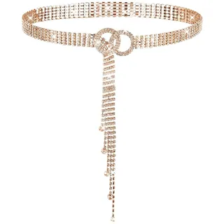Ieron Strass-Taillengürtel für Damen, Kristall-Taillenkettengürtel, O-Ring-Kristall-Taillengürtel, Strass-Kettengürtel für Jeans, Kleider, Splitter (Gold, 120 cm)