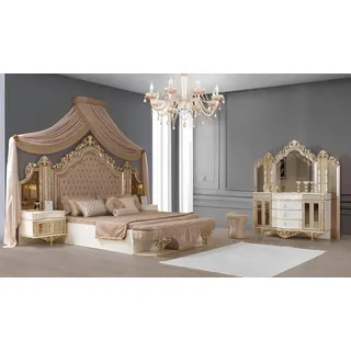 Schlafzimmer Set Bett 2xNachttische Schminktisch mit-Spiegel Luxus neu - Beige