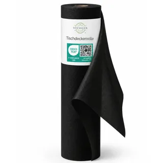 Sensalux Tischdeckenrolle Vlies 1,18 x 25 m Schwarz, 80 g/m2 | abwaschbar, wasserabweisend, stoffähnlich, Tischdecke Rolle, OEKO-TEX, Party, Hochzeit, Catering, Event