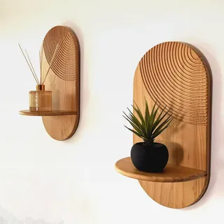 2er Boho Wandregal aus Holz – dekoratives Deko Regal ohne Bohren, Shabby Design, hängend für Pflanzen, Wohnzimmer, Schlafzimmer, Eingang oder Büro – dekorativ & praktisch