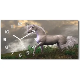 Wanduhr aus Glas – 60x30 cm - Glasbild - Glasuhr - Gehärtetes Glas - weisse-zeiger - grau Einhorn