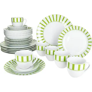 Split grün 30tlg Kombiservice gestreiftes Geschirr Streifen Tassen Teller - Grün