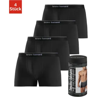 Boxer BRUNO BANANI "Boxershorts für Herren", Herren, Gr. S (4), 4 Stk., schwarz, Jersey, Obermaterial: 95% Baumwolle, 5% Elasthan, unifarben, körpernah, Unterhosen Boxer, in der Dose verpackt