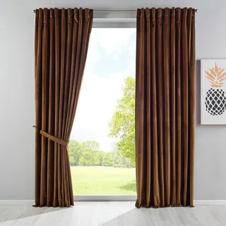 Gardinenbox Verdunkelung Vorhang »Milano« Samt Blickdicht Schlaufenband Tunneldurchzug Blackout Bügelband kürzbar Taupe 2 Stück HxB 280x135 cm, 20357