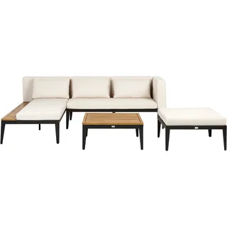 Beliani Lounge Set mit Tisch und Ottomane 3-Sitzer BRACCIANO rechtsseitig zertifiziertes Akazienholz Hellbeige