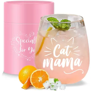 Yalucky Katzenmama Weinglas ohne Stiel, Geschenk Katzenliebhaber, lustige Geschenke für Frauen, Katzen Geschenke,Werdende Mutter, Muttergeschenke, Muttertag Geburtstag Weihnachten