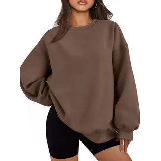 EFAN Damen Oversized Sweatshirts Sweatjacke Hoodies Fleece Rundhalsausschnitt Pullover Casual Bequem Herbst Mode Outfits Kleidung 2023, Braun, M