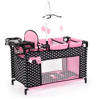 Bayer Design 62660AA Puppenbett mit Schrank, Sitz, Mobile, Ablage, Bettdecke, Kissen, schwarz, rosa, Klein