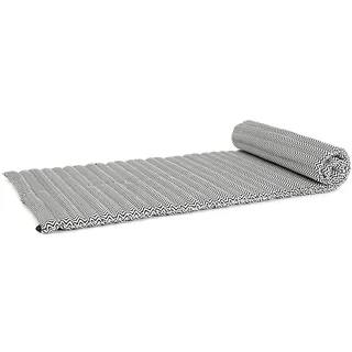 Leewadee Kapok Rollmatte – Handgefertigte Schlaf- & Relax Faltmatte aus Thailand, vielseitig als Gästebett, Campingmatte, Yogamatte oder Futon nutzbar, 190 x 100 cm, Schwarz Weiß