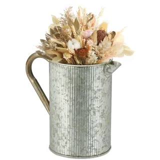 Relaxdays Vintage Krug, verzinktes Metall, Blumenvase Trockenblumen, Landhaus Deko, Garten, Balkon, Wohnzimmer, Silber