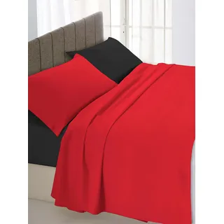 Italian Bed Linen Natural Color Bettwäsche Set, 100% Baumwolle, Rot/Schwarz, Einzeln