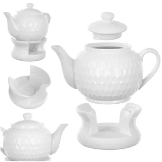 KADAX Teekanne 900 ml mit Stövchen Set, Kaffeekanne aus Porzellan mit Deckel, Griff und Teestövchen, Kanne mit Teelicht Wärmer für Tee, Teeservice (Weiß II)