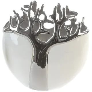 Gilde Tree Keramik - weiß mit silbernem Baumdesign - Dekovase - Höhe 21 cm