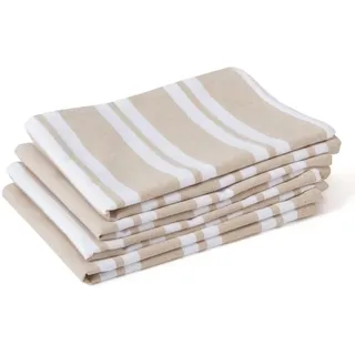 Encasa XO Geschirrtücher, Saugfähige Baumwolltücher 70x45 cm | Franca Beige Streifen Antibakterielles Finish | Schnell Trocknend & Fusselarm | Zum Reinigen & Trocknen | 4er-Set
