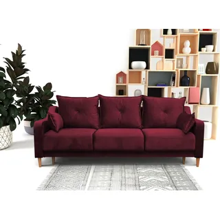 Moderne Schlafsofa mit Bettkasten LENNY, Sofa mit Relaxfunktion, Couch inklusive Wellenunterfederung (Stoff: riviera 59 - rot) - Rot