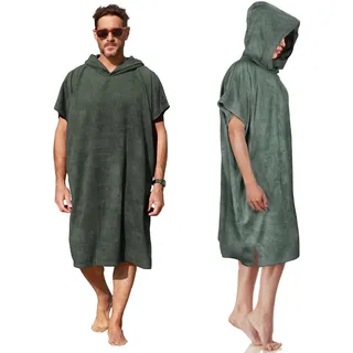 Kato Tirrinia Mikrofaser Frottee Surf Poncho Handtuch Badeponcho Bademäntel Sauna Damen Herren, Groß Surfponcho Strandponcho Erwachsene, Strandhandtuch Kapuzenhandtuch Sport Gym Beach Towel, Armeegrün
