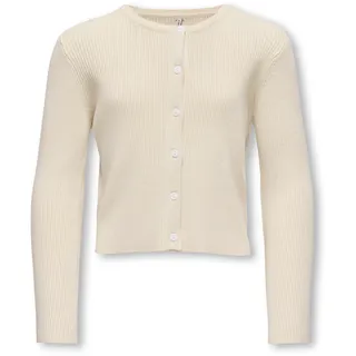 Strickjacke KIDS ONLY "KOGNATASCHA LS O-NECK CARD CP KNT NOOS", Mädchen, Gr. 122/128, beige (birch), Strick, Obermaterial: 80% Viskose, 20% Nylon, unifarben, regular fit taillenbedeckt, Rundhals, Strickjacken Strickjacke