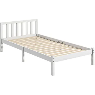 Homcom Bettrahmen mit Lattenrost, 208 x 96 cm Bettgestell mit Kopfteil, für Schlafzimmer, Weiß